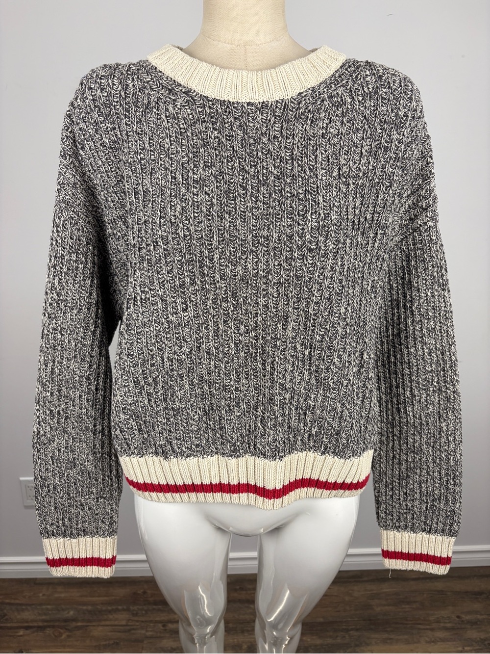 Roots Canada Classic Cabin Crewneck Sweater Salt & Pepper Knit Woman’s M